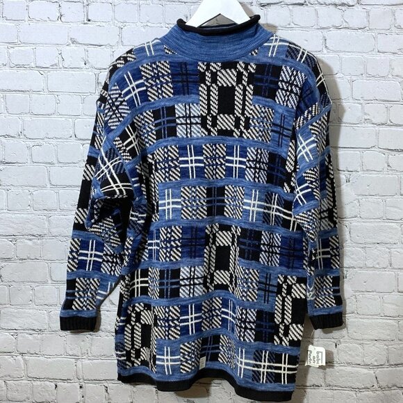 Vintage Womens Sweater Medium Cotton Blue Black Cottagecore NWT Babette Partners - Picture 10 of 11
